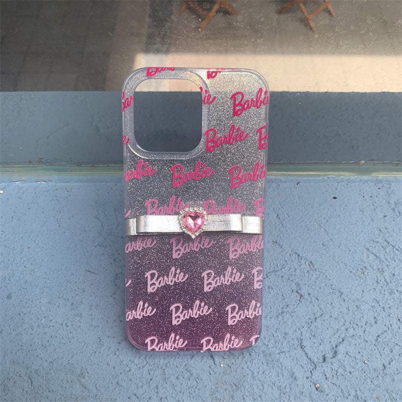 Gradient Glitter Bow Heart Diamond Case