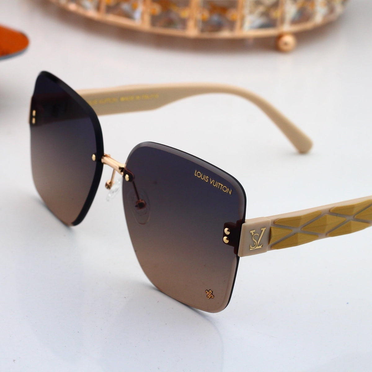 Rimless Sunglasses with Patterned Temples 6502