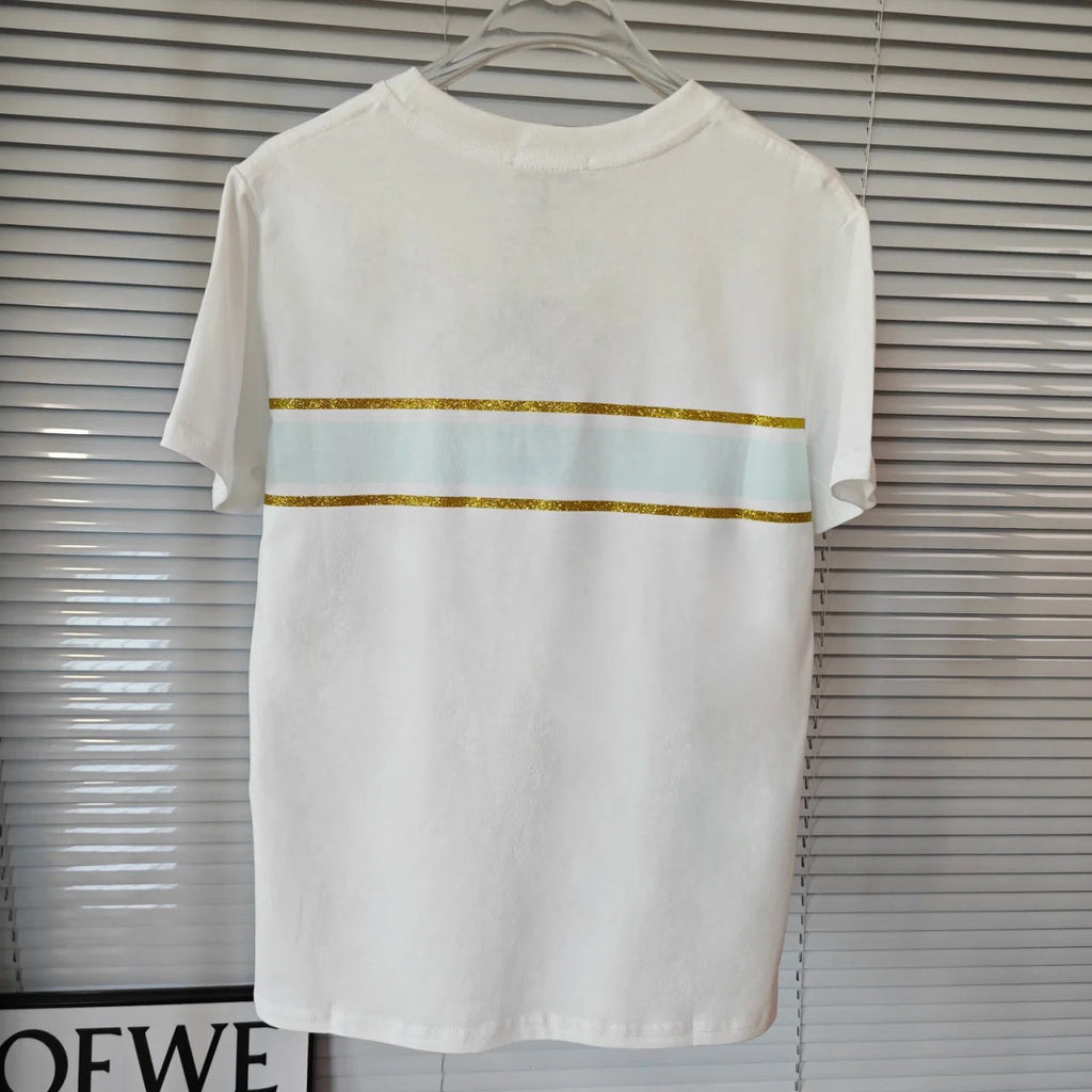 Gold Tone Logo Embroidered Butterfly T-Shirt