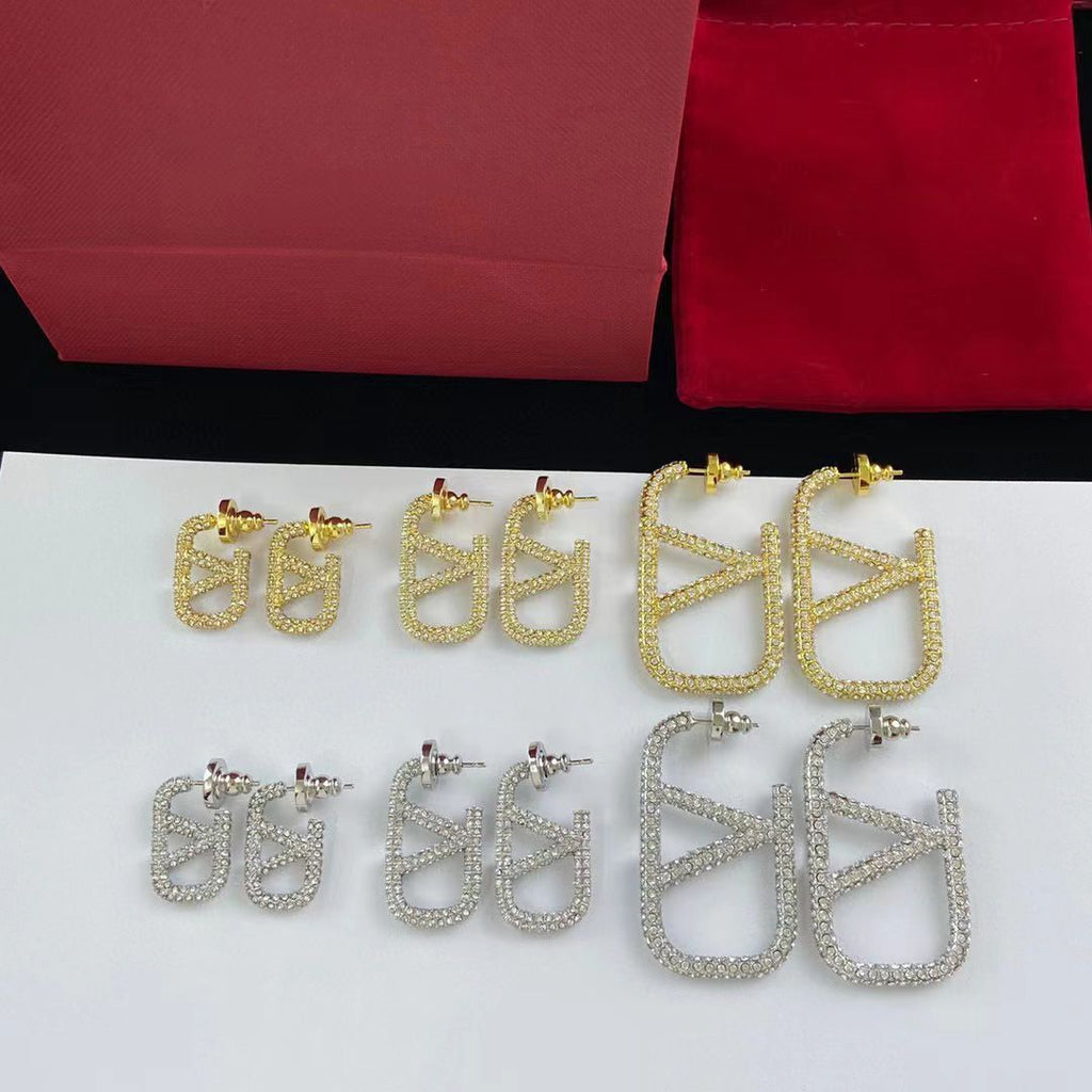 Full Diamond Metal Logo Earrings