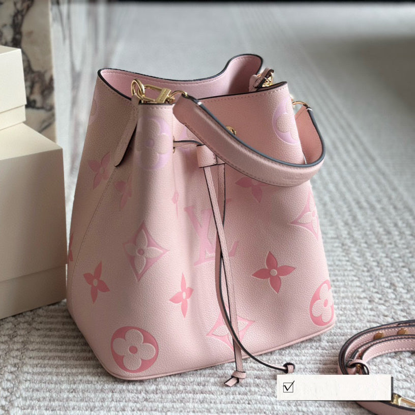 Pink Leather Embossed Bucket Bag